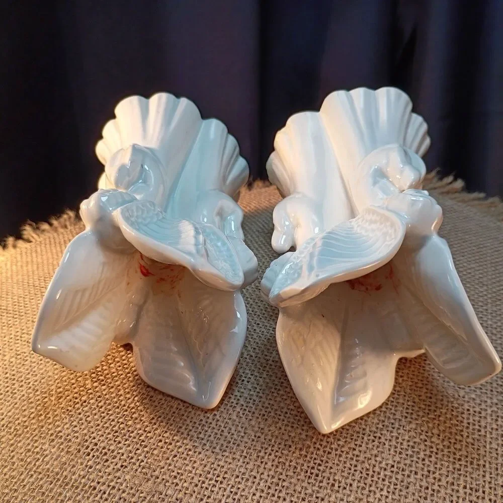 2 Vintage White Ceramic Angel Taper Candle Christmas Candlestick Holders 6